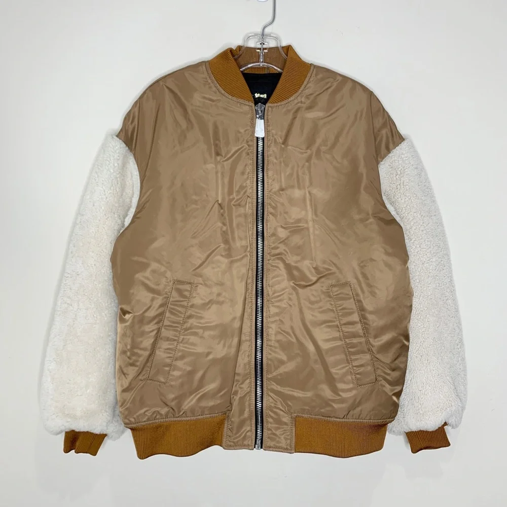 NEW Maje x Schott Boston Shearling Bomber Jacket (Sz FR 40 / US 8) Caramel - Picture 6 of 16